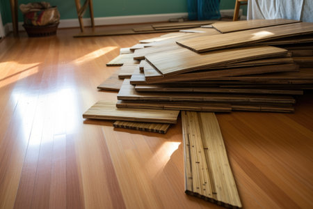 comparing clean and dirty bamboo flooring sections, created with generative aiの素材