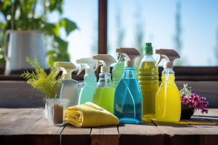 eco-friendly cleaning products for solar panel upkeep, created with generative aiの素材