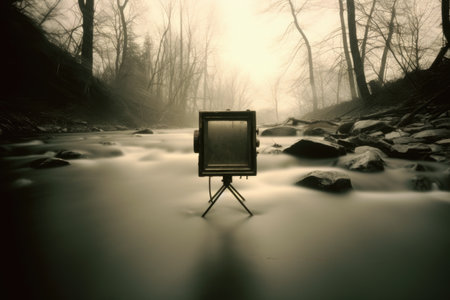 pinhole camera capturing long exposure landscape, created with generative aiの素材