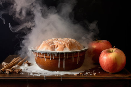 steam rising from a freshly baked apple pie, created with generative aiの素材
