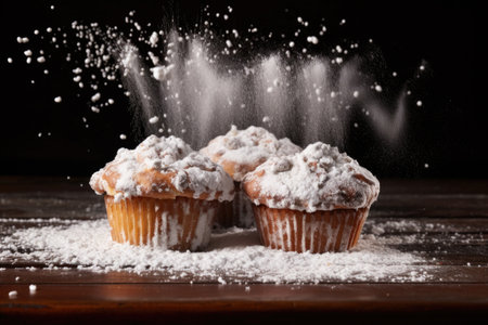 powdered sugar dusting over muffin tops, created with generative aiの素材