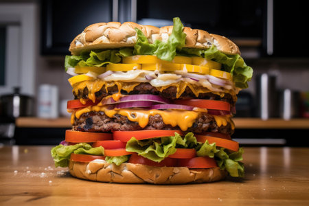 burger assembly process with layers visible, created with generative aiの素材