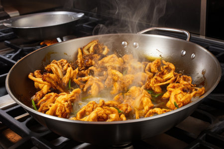 frying battered calamari in hot oil, created with generative aiの素材