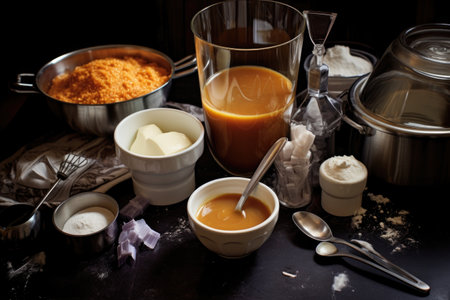 ingredients for caramel-making laid out, created with generative aiの素材