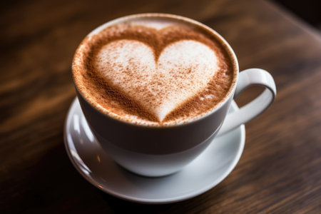 chai latte art, heart-shaped foam on top, created with generative aiの素材
