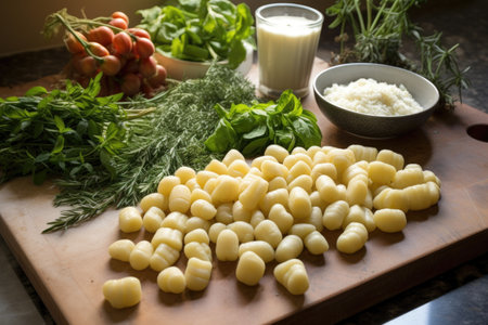 gnocchi preparation on a marble countertop, created with generative aiの素材