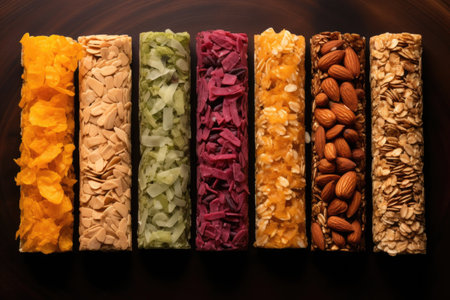 granola bars with different flavor combinations, created with generative aiの素材