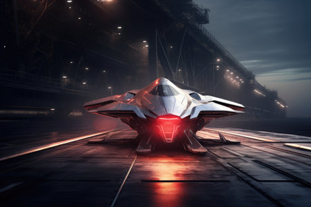 futuristic high-speed aerospace vehicle on launch pad, created with generative aiの素材