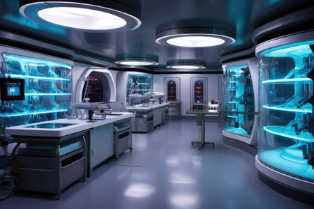 dna storage lab with high-tech equipment, created with generative aiの素材