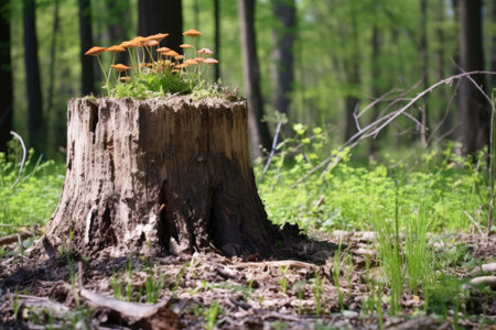 tree stump surrounded by new growth, created with generative aiの素材