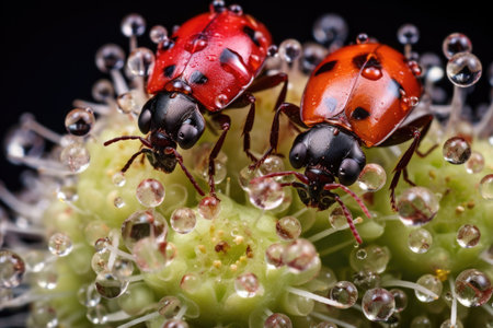 ladybugs feeding on aphids, created with generative aiの素材