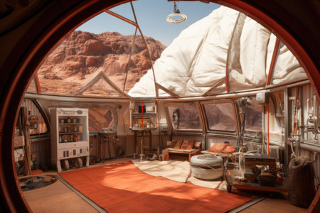 close-up of mars simulation habitat exterior, created with generative aiの素材