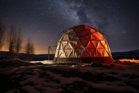3d-printed mars habitat dome under starry sky, created with generative aiの素材