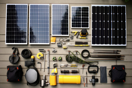 solar panel maintenance tools arranged neatly, created with generative aiの素材