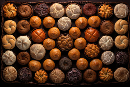 bread rolls arranged in a creative pattern, created with generative aiの素材