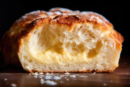 cross-section of a fluffy homemade bread roll, created with generative aiの素材