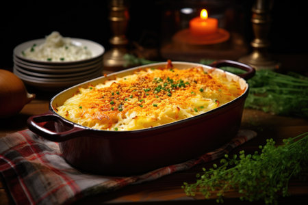 cheese grated over casserole for a finishing touch, created with generative aiの素材