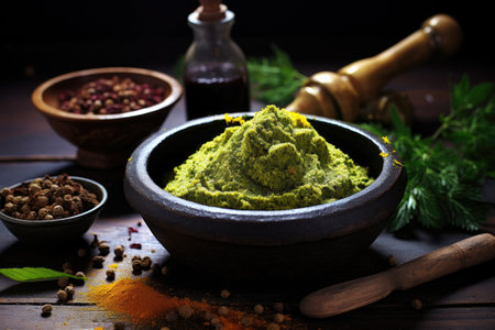 mashed avocado in a bowl with spices, created with generative aiの素材