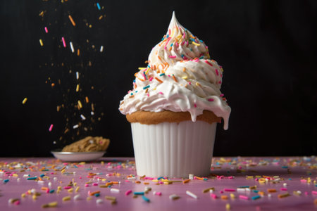 whipped cream and sprinkles on ice cream, created with generative aiの素材