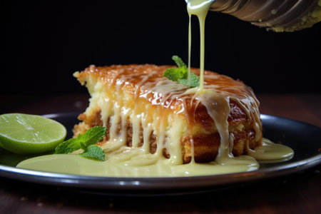 drizzling sweet glaze over baked key lime pie, created with generative aiの素材