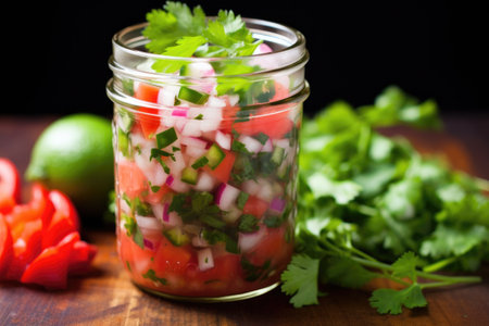 pico de gallo in a mason jar for storage, created with generative aiの素材