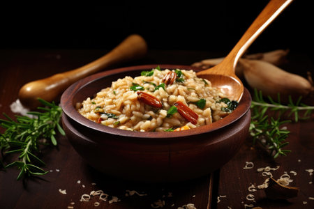wooden spoon scooping up a portion of risotto, created with generative aiの素材