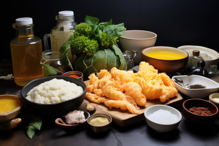assorted tempura ingredients before cooking, created with generative aiの素材