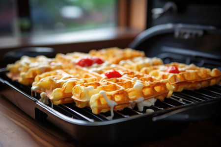 waffle iron with batter, ready for cooking, created with generative aiの素材
