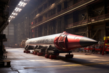 reusable rocket in hangar, ready for assembly, created with generative aiの素材