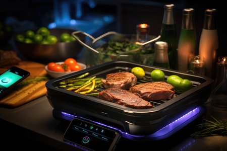 smart grill with connected smartphone app on screen, created with generative aiの素材
