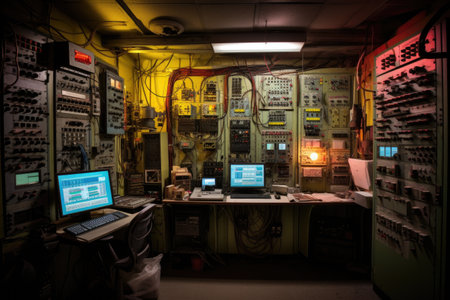 electrical grid control room monitoring storage, created with generative aiの素材