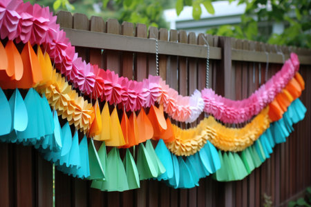 colorful paper garlands for a birthday party, created with generative aiの素材