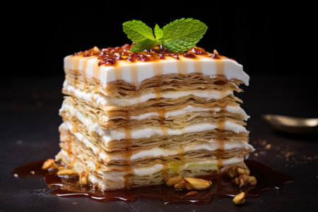 close-up of baklava layers and filling, created with generative aiの素材