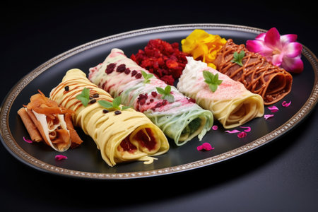 assorted sweet and savory crepe fillings, created with generative aiの素材