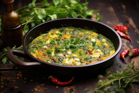 seasoning frittata with herbs and spices, created with generative aiの素材