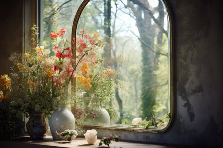 a decorative mirror reflecting natural light, created with generative aiの素材
