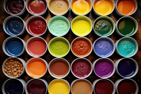 colorful palette of glazes for pottery painting, created with generative aiの素材