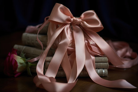 close-up of pointe shoes with ribbons, created with generative aiの素材