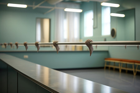 close-up of ballet barre in dance studio, created with generative aiの素材