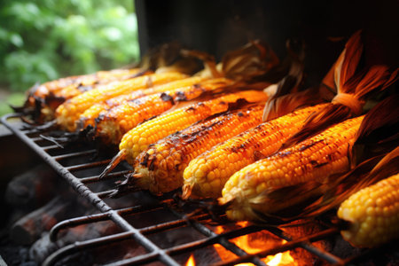grilling corn on the cob in their husks, created with generative aiの素材