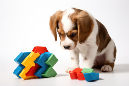 puppy interacting with educational puzzle toy, created with generative aiの素材