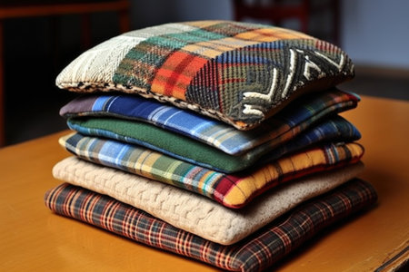 chair cushions from upcycled sweaters and shirts, created with generative aiの素材