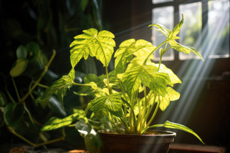 sunlight shining on a plant, depicting the inspiration for artificial photosynthesis, created with generative aiの素材