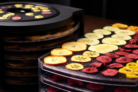 close-up of food dehydrators temperature control settings, created with generative aiの素材