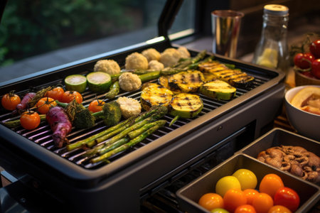 grilling delicious vegetables on a smart grill, created with generative aiの素材