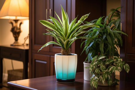 smart pot with built-in grow light for indoor plants, created with generative aiの素材