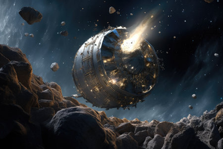 space capsule loaded with asteroid resources, created with generative aiの素材