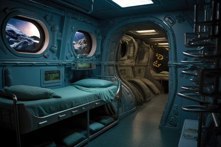 simulation habitat sleeping quarters with space design, created with generative aiの素材