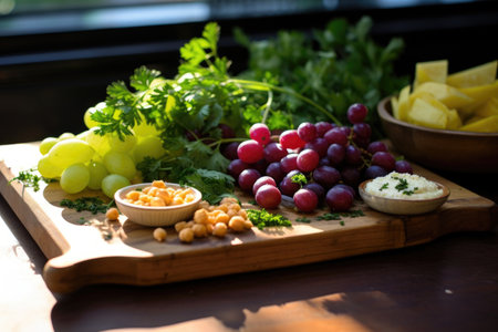 fresh ingredients for hummus on board, created with generative aiの素材