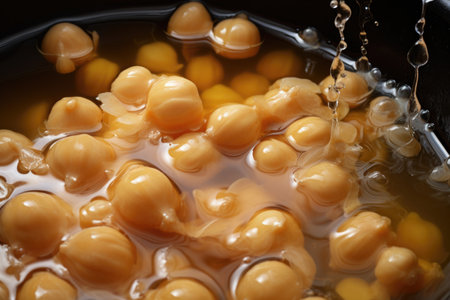 close-up of chickpeas soaking in water, created with generative aiの素材